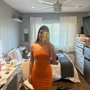Elegant Orange Strapless Dress